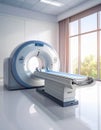 Image of a CT-scan MRI machine in a bright room in a hospital. Generated image Royalty Free Stock Photo