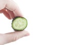 Image of cucumber hand white background Royalty Free Stock Photo