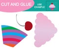 Image of cupcake with cherry. Cut and glue. Educational game for children. Royalty Free Stock Photo