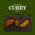 Image of curry week over bowls with diverse spices