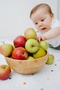 Image of a cute baby boy with apple Royalty Free Stock Photo