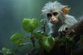 Image of cute baby leaf monkey on tree on nature background. Wildlife Animals. Generative AI. Illustration