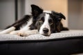 Image of cute border collie dog lying on sleeping cushion. Pet. Animals