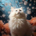 Image of cute cat surrounded by flowers. Pet,. Animals Royalty Free Stock Photo