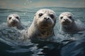 Image of cute eared seals staring. Wildlife Animals. Illustration, Generative AI Royalty Free Stock Photo