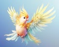 cute exotic fantasy bird in pastels on a light background.