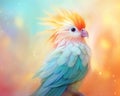 cute exotic fantasy bird in pastels on a light background.