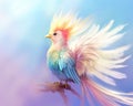 cute exotic fantasy bird in pastels on a light background.