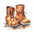 Cute farmer boots watercolor illustration, animals and farm clipart