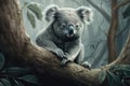 Image of a cute koala bear on a tree on natural background. Wild Animals. Illustration. Generative AI Royalty Free Stock Photo