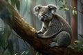 Image of a cute koala bear on a tree on natural background. Wild Animals. Illustration. Generative AI Royalty Free Stock Photo