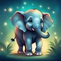 Image of a cute little animated elephant character in the magic world Generative AI