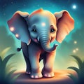 Image of a cute little animated elephant character in the magic world Generative AI