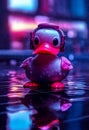 image of a cute rubber duck with neon generative AI Royalty Free Stock Photo