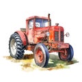 Cute tractor watercolor illustration, animals and farm clipart