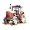 Cute tractor watercolor illustration, animals and farm clipart