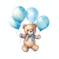 Cute watercolor bear with birthday balloon illustration, teddy bears clipart Royalty Free Stock Photo