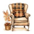 Cute watercolor cozy chair for fall time, illustration