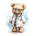 Cute watercolor doctor bear illustration, teddy bears clipart Royalty Free Stock Photo