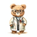 Cute watercolor doctor bear illustration, teddy bears clipart