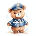 Cute watercolor sailor bear illustration, teddy bears clipart