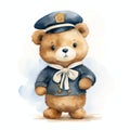 Cute watercolor sailor bear illustration, teddy bears clipart Royalty Free Stock Photo