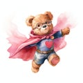 Cute watercolor superhero bear illustration, teddy bears clipart Royalty Free Stock Photo