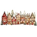 Cute watercolor town celebrating christmas illustration for christmas