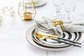 Image of cutlery sets with plate, cup and candle. Party theme, place and table setting Royalty Free Stock Photo