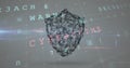 Image of cyber attack warning over online security shield Royalty Free Stock Photo