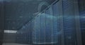 Image of cyber attack warning and padlock over server room Royalty Free Stock Photo