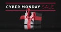 Image of cyber monday sale text over gift box Royalty Free Stock Photo