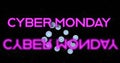 Image of cyber monday text over network of connections on data processing on dark background