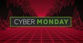 Image of cyber monday text over red cave trerrain