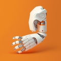 Image of cyber prosthetic of arm on orange background, created using generative ai technology