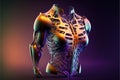 Image of cyber prosthetic of body on black background, created using generative ai technology