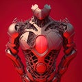 Image of cyber prosthetic of body on red background, created using generative ai technology