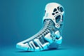 Image of cyber prosthetic of foot on blue background, created using generative ai technology