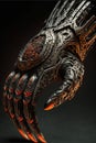 Image of cyber prosthetic of hand on black background, created using generative ai technology