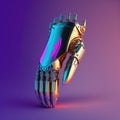 Image of cyber prosthetic of hand on blue background, created using generative ai technology