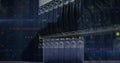 Image of cyberattack over server room and hacker using laptop Royalty Free Stock Photo