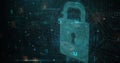 Image of cyberattack text, data processing over security padlock Royalty Free Stock Photo