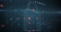 Image of cyberattack text, data processing over security padlock Royalty Free Stock Photo