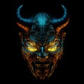 Image of cyberpunk bull mask with colorful patterns on black background. Wildlife Animals. Illustration. Generative AI