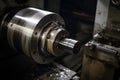 Image of a cylindrical part being finished with abrasive wheel in a machine shop