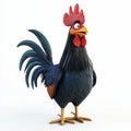 An image of a 3D cartoon rooster with a rainbow-colored tail, isolated against a white transparent background. Royalty Free Stock Photo