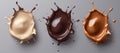 The image is a 3D illustration that includes melted milk, dark chocolate, and white chocolate splash, and it comes with a clipping Royalty Free Stock Photo