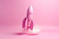 Image of 3d render illustration of cute 3D pink Rocket launch generative AI