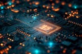Image 3D rendering of AI chipset on a computer circuit board Royalty Free Stock Photo