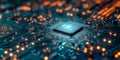 Image 3D rendering of AI chipset on a computer circuit board Royalty Free Stock Photo